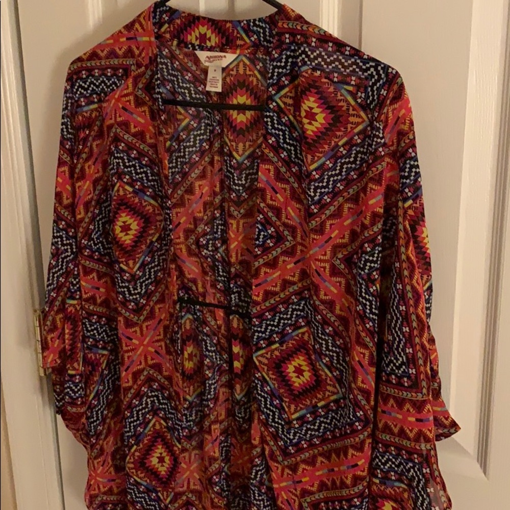 Red Rectangular Print Cardigan - Picture 2 of 4